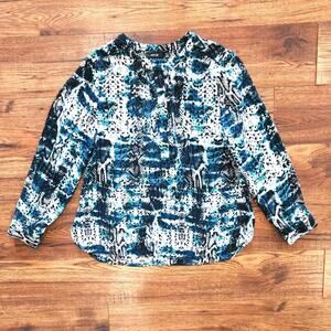 Apt. 9 Women's Petite Snake Print Quarter Zip Pullover Long Sleeve Blouse Medium